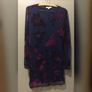 Embellished navy long sleeved shift dress